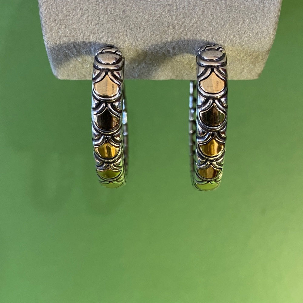 John Hardy Two-Tone 925 and gold Heart Pattern Hoop Earrings